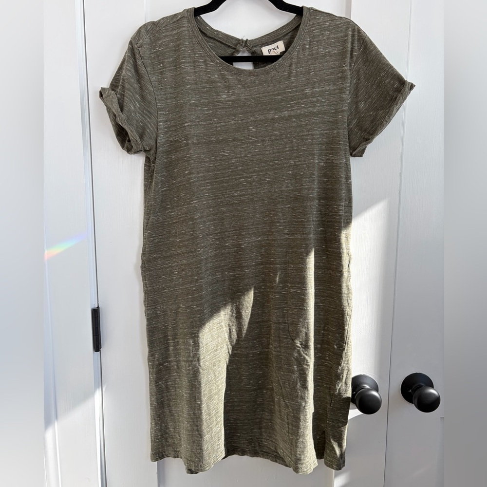 Pact Women’s T-Shirt Dress Cuffed Sleeves Keyhole Back Green Heather Size XS